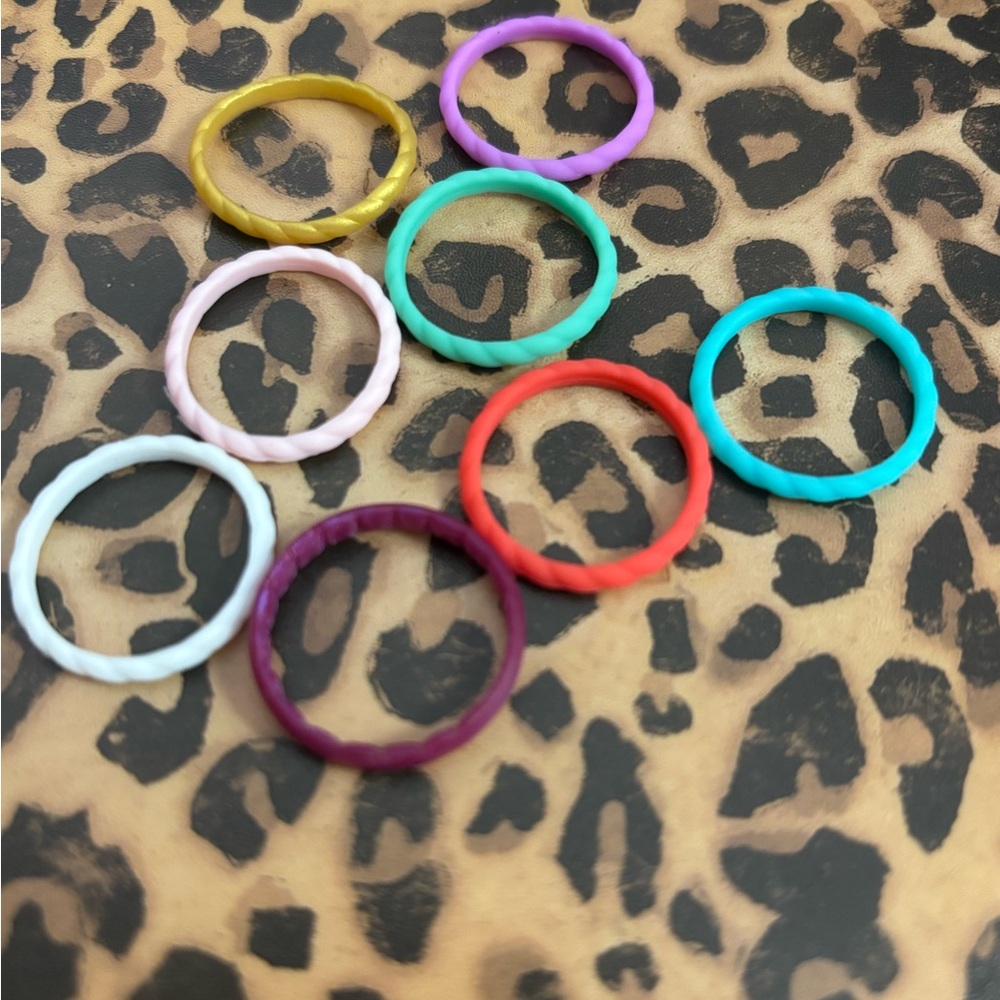 Set of 8 Colorful Silicone Stackable Rings - Multicolor Size 10 Women’s